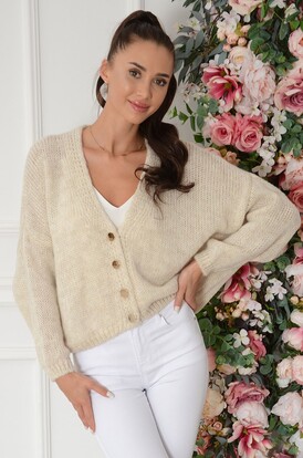 Sweter oversize na guziki dekolt V jasn beż Tivoli