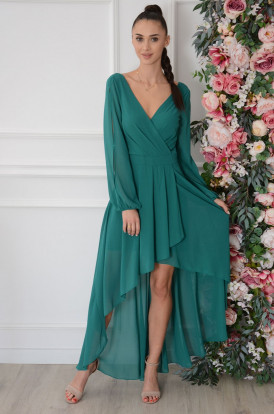 Sukienka maxi asymetryczna rozcięte rękawy zieleń Ottavia