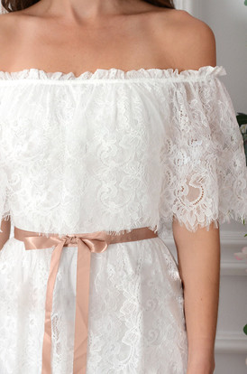 Sukienka maxi hiszpanka z koronki biała Aleza