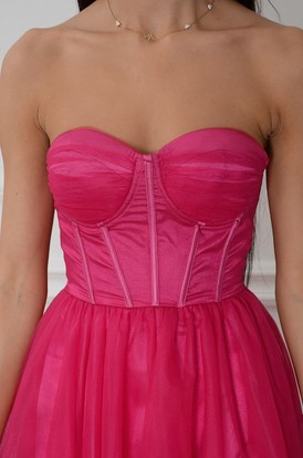 Sukienka midi tiulowa z gorsetem fuksja Dajana