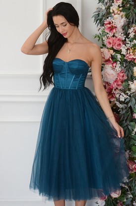 Sukienka midi tiulowa z gorsetem morska Dajana
