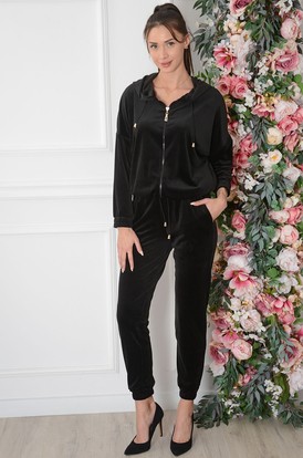 Komplet dresowy z weluru bluza+spodnie czarny Lio