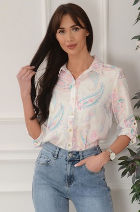 Bluzka koszulowa pastel paisley kremowa Yulia