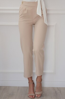 Spodnie cygaretki z zaszewkami ciepły beż Firland