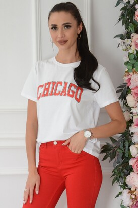 Bluzka T-shirt CHICAGO z cyrkoniami biała Truro