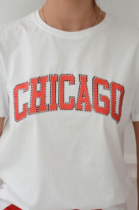 Bluzka T-shirt CHICAGO z cyrkoniami biała Truro