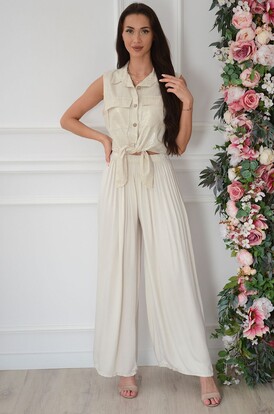 Luźne spodnie z wiskozy na gumie jasny beż Haden