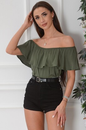 Bluzka hiszpanka z falbaną khaki Demmi