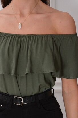 Bluzka hiszpanka z falbaną khaki Demmi