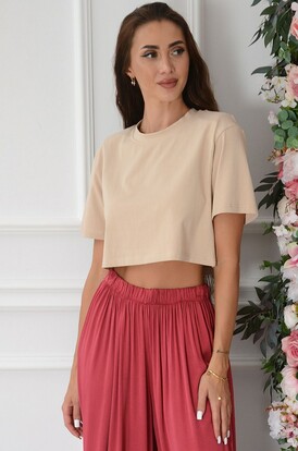 Krótka bluzka T-shirt ciepły beż Arya