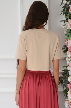 Krótka bluzka T-shirt ciepły beż Arya