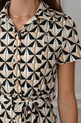 Sukienka midi szmizjerka geometric print beż-czarna Iva