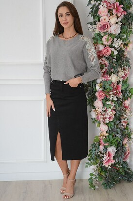 Spódnica midi jeansowa z rozcięciem czarna Catya