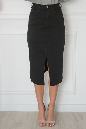 Spódnica midi jeansowa z rozcięciem czarna Catya