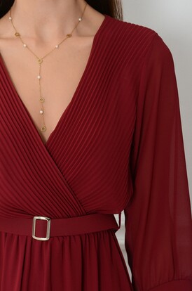 Sukienka midi szyfonowa z paskiem bordo Nassu