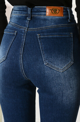 Spodnie jeansowe wysoki stan granat Zymen