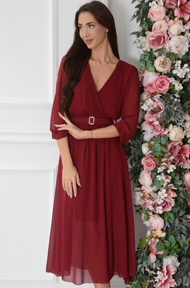 Sukienka midi szyfonowa z paskiem bordo Nassu