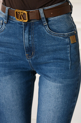 Spodnie jeansowe skinny z zaszewkami niebieskie Quanty