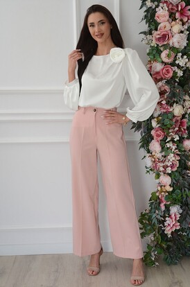 Eleganckie spodnie wide leg w kant retro róż Monro