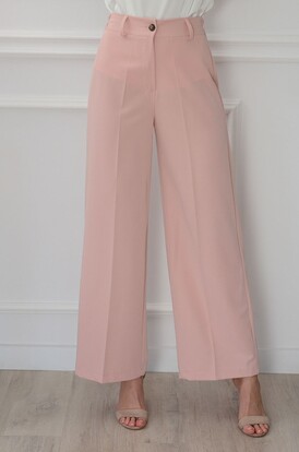 Eleganckie spodnie wide leg w kant retro róż Monro