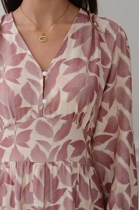 Sukienka midi z guziczk w mal listki br róż Ninna