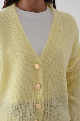 Sweter oversize na guziki dekolt V cytryna Tivoli