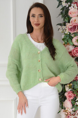 Sweter overs na guziki dekolt V pistacja Tivoli