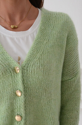 Sweter overs na guziki dekolt V pistacja Tivoli