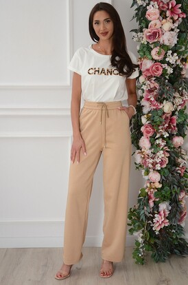 Spodnie dzianinowe na gumie wide leg kamel July