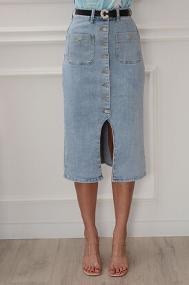 Spódnica midi jeansowa na guziki z kieszeniami Emiqa