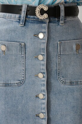 Spódnica midi jeansowa na guziki z kieszeniami Emiqa