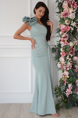 Sukienka maxi na jedno ramię z zakładką mięta Nadie