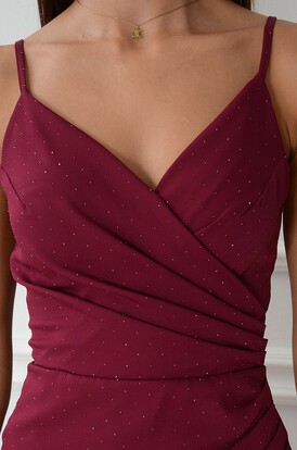 Sukienka maxi rybka z cyrkoniami bordo Kalite