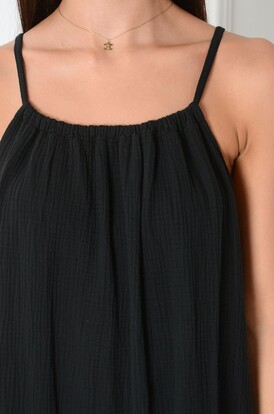 Sukienka muślinowa z falb i wiązaniem czarna Lorre