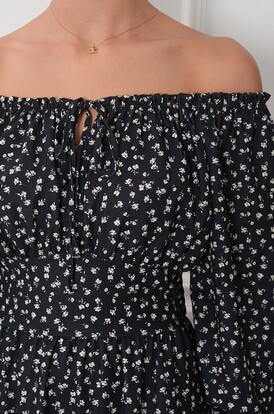 Sukienka midi dł rękaw w drobne kwi czarna Ambery