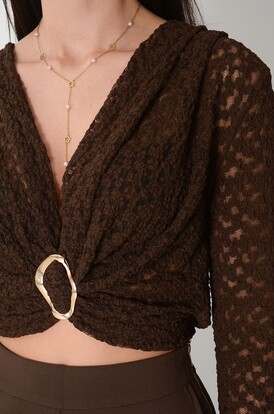 Bluzka koronkowa dł rękaw z klamr czekolada Glitie