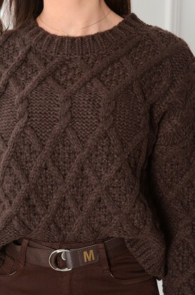 Sweter pudełkowy grubo pleciony czekolada Govik