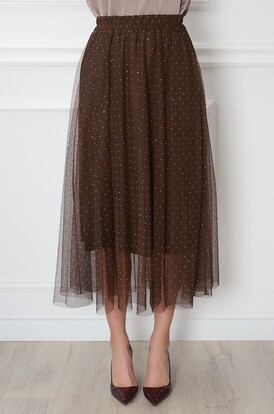 Spódnica midi z siateczki w cyrkoni czekolada Suwi