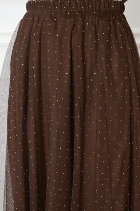 Spódnica midi z siateczki w cyrkoni czekolada Suwi