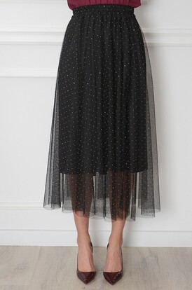 Spódnica midi z siateczki w cyrkoni czarna Suwi