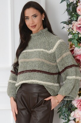 Sweter reglan bukla w paski pistacja Miles