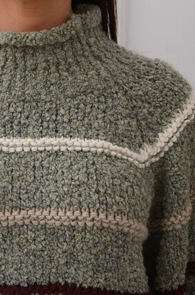 Sweter reglan bukla w paski pistacja Miles