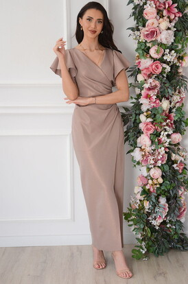 Sukienka maxi błyszczą motylek cappuccino Lillian