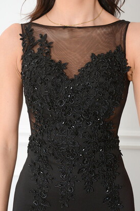 Sukienka maxi rybka z gipiurą czarna Mook