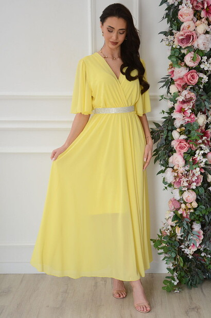 Sukienka maxi szyfonowa motylek cytryna Martha