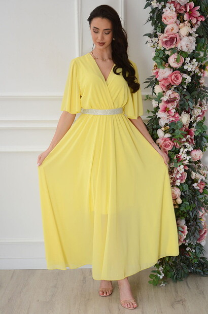 Sukienka maxi szyfonowa motylek cytryna Martha