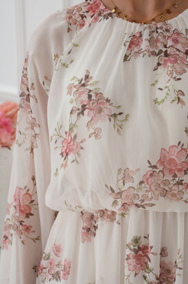 Sukienka mini z szyfonu w różo kwiaty biała Florre