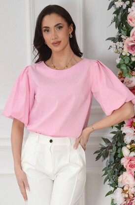 Bluzka bawełniana z bufkami cukierkowy róż Klare