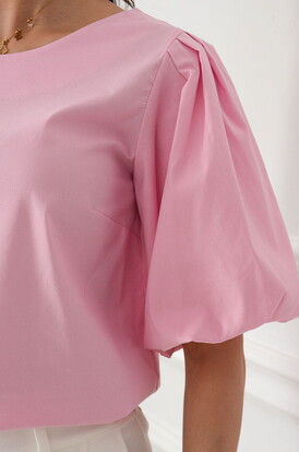 Bluzka bawełniana z bufkami cukierkowy róż Klare