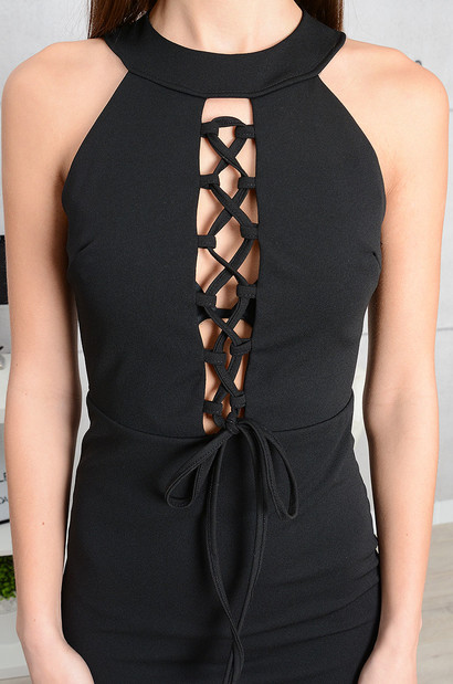 Sukienka tuba Nicole sznurowany dekolt czarna
